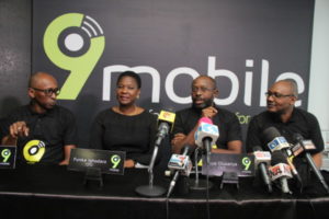 Vice President, Regulatory and Corporate Affairs, Ibrahim Dikko; Chief Executive Officer, Boye Olusanya; Chief Financial Officer, Funke Ighodaro and Vice President, Marketing, Adebisi Idowu all of 9mobile at the launch of 9mobile’s new brand identity​